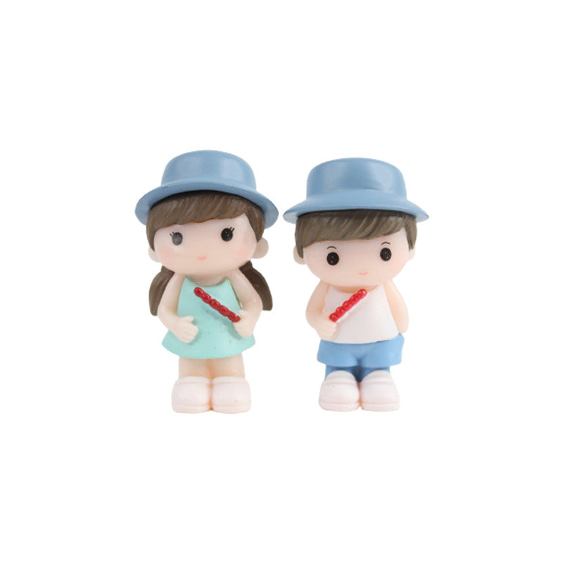 Hat couple-1 (Blue hat)( Miniature toys , cake toppers , small figuine, Valentine couple)