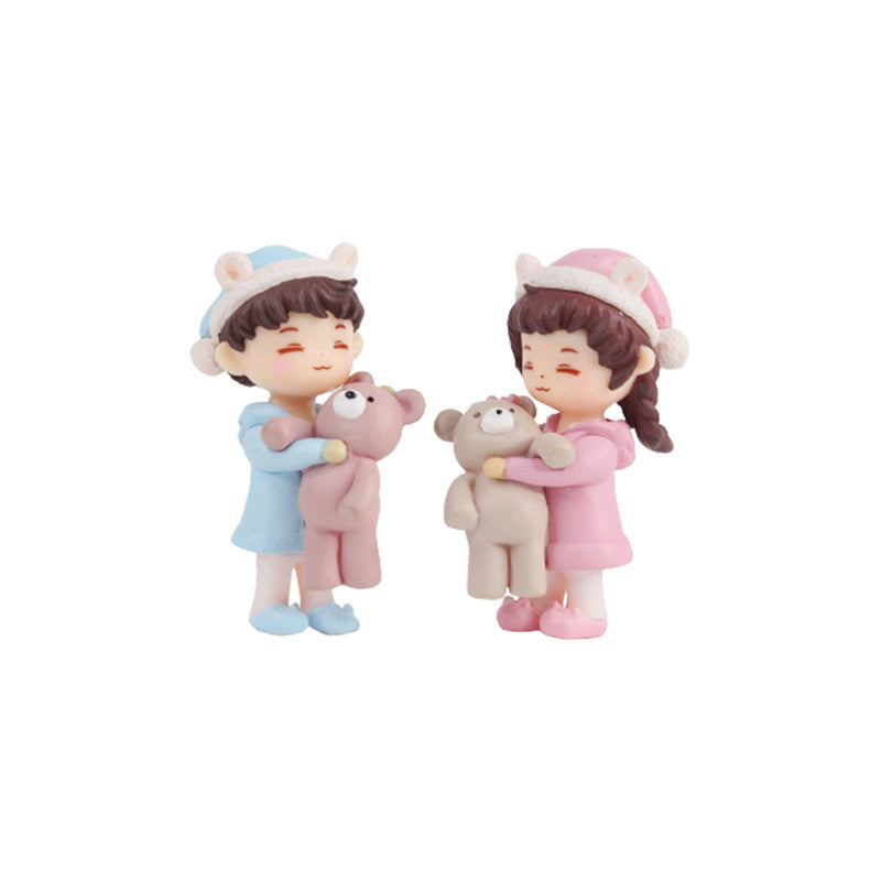 Wonderland Couple hugging teddy Miniatures | 1 Couple = 2Pc | Height 2.5 Inches | Miniature toys , cake toppers , small figuine, Valentine couple, gift, home decor, garden decor