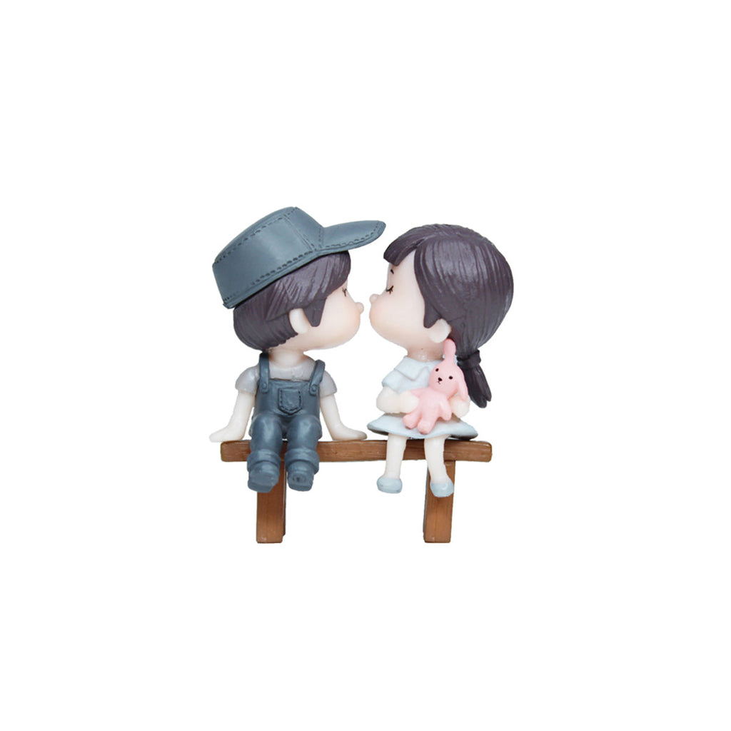 Couple Miniature Toys - Set of 2 Girl and Boy on bench (Blue)|Fairy garden accessories| Figurine Doll House Accessories | Bonsai Tray Garden Decor-2.1x0.9x2.3 inch