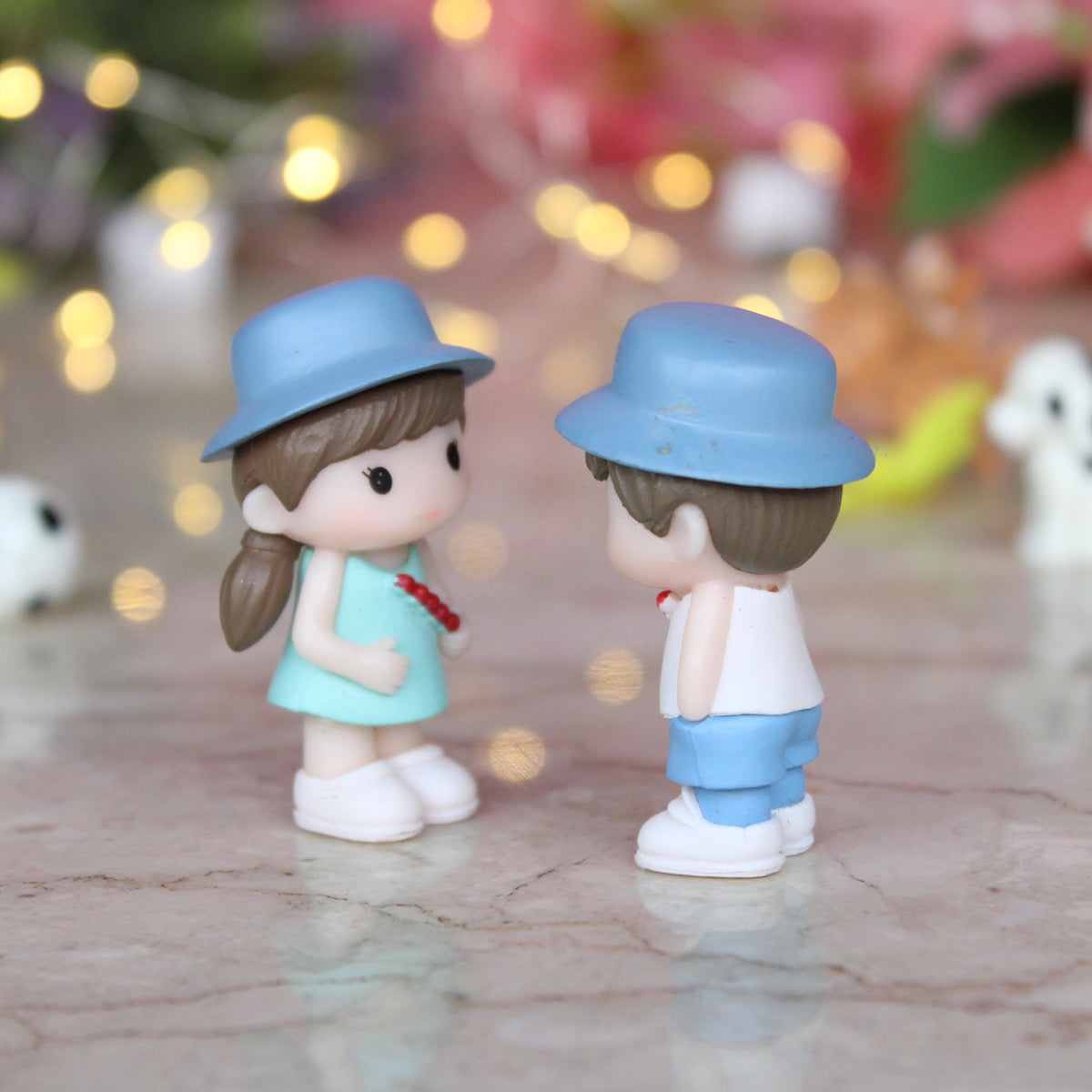 Hat couple-1 (Blue hat)( Miniature toys , cake toppers , small figuine, Valentine couple)