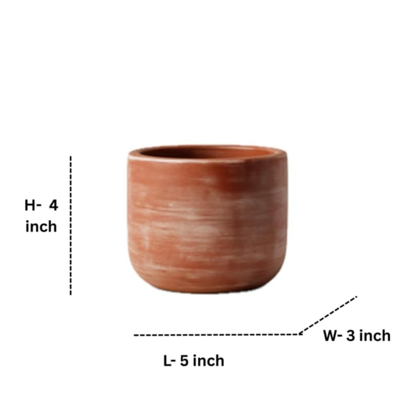4 Inch Handcrafted Rustic Terracotta Planter - Aged Whitewash Cylinder Pot for Succulents, Herbs, and Indoor Plants