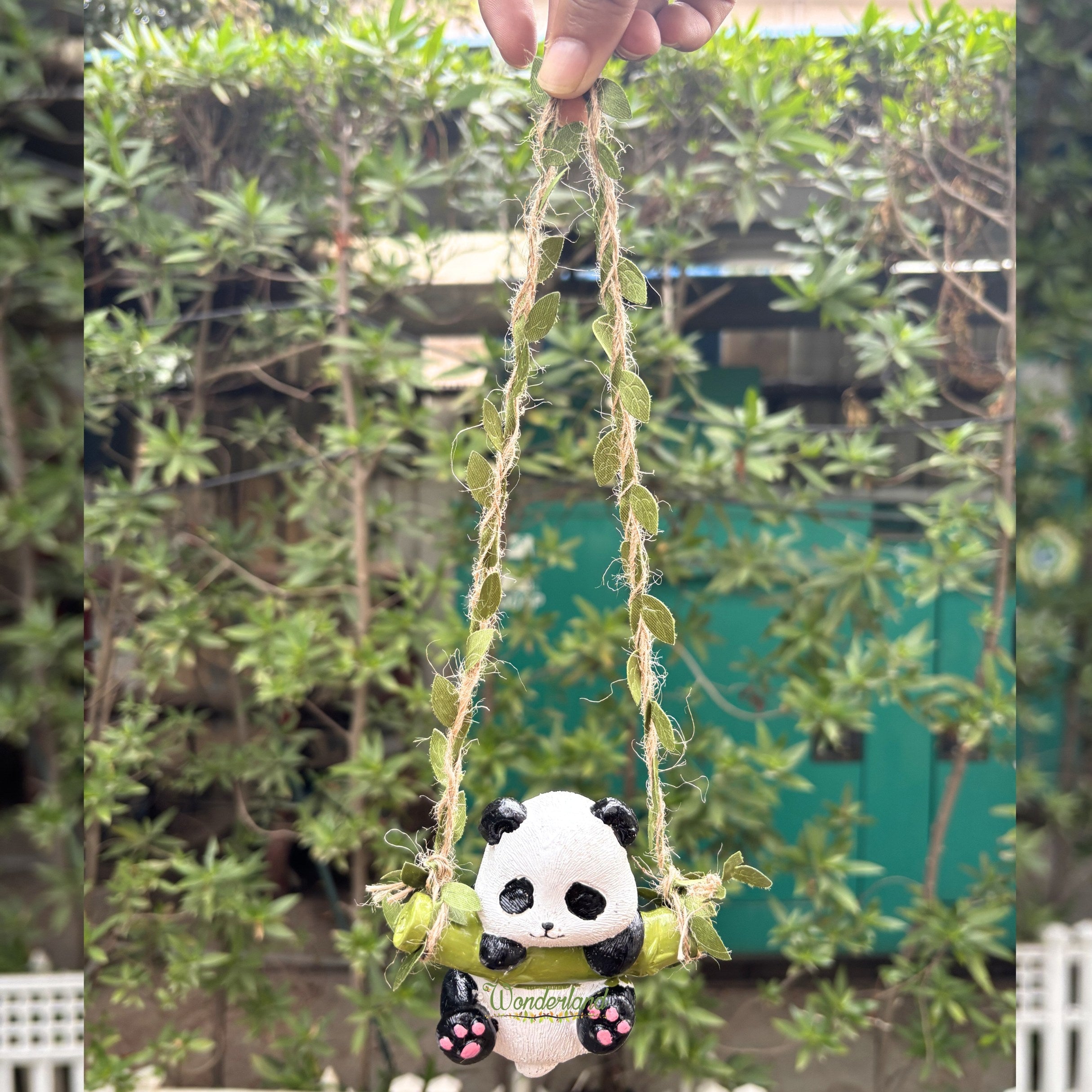 Adorable Hanging Panda on Bamboo Swing Figurine