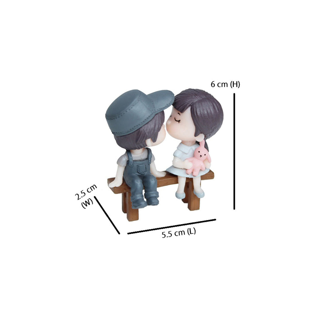 Couple Miniature Toys - Set of 2 Girl and Boy on bench (Blue)|Fairy garden accessories| Figurine Doll House Accessories | Bonsai Tray Garden Decor-2.1x0.9x2.3 inch