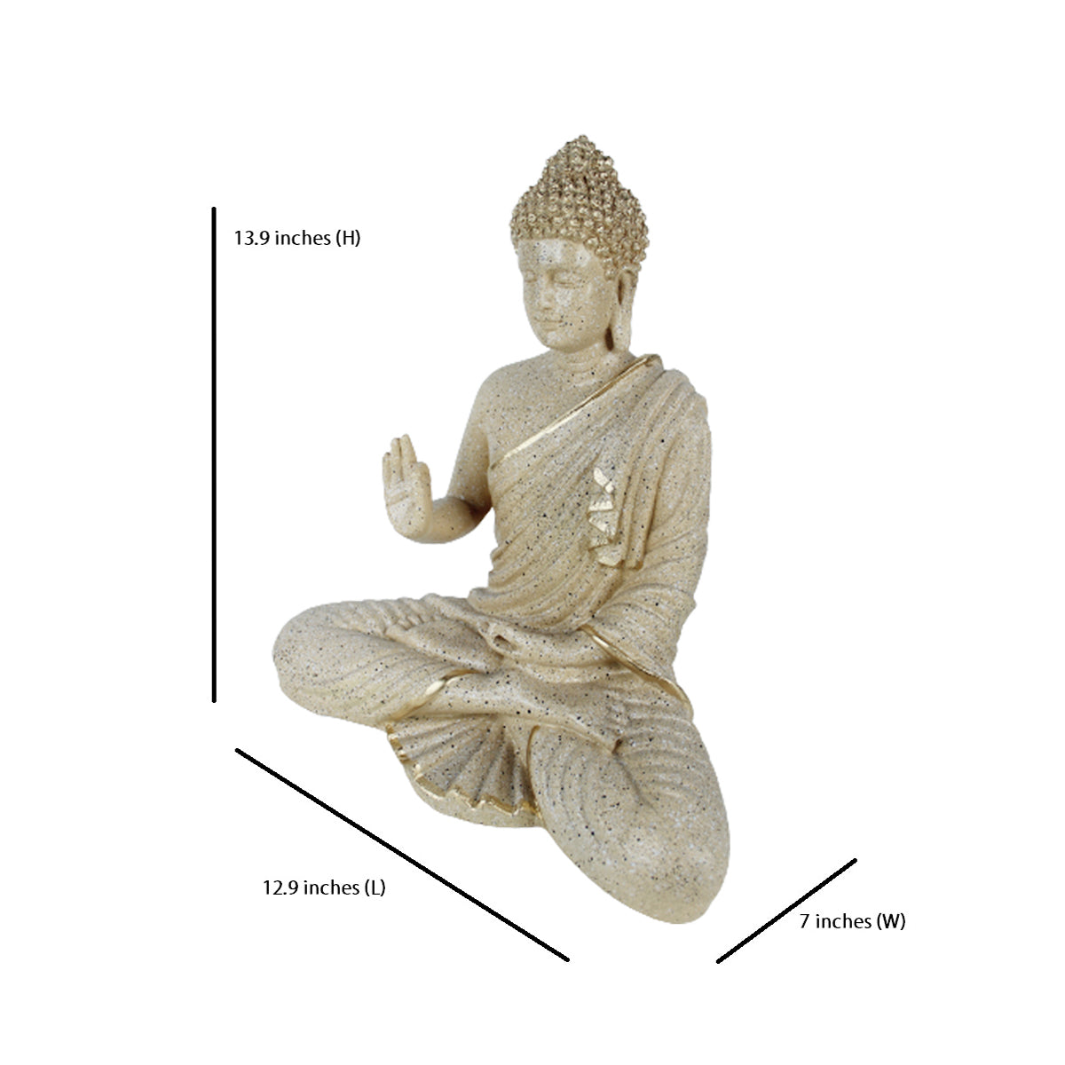 14 inches Buddha Statue for Home Decoration (Marble Beige)