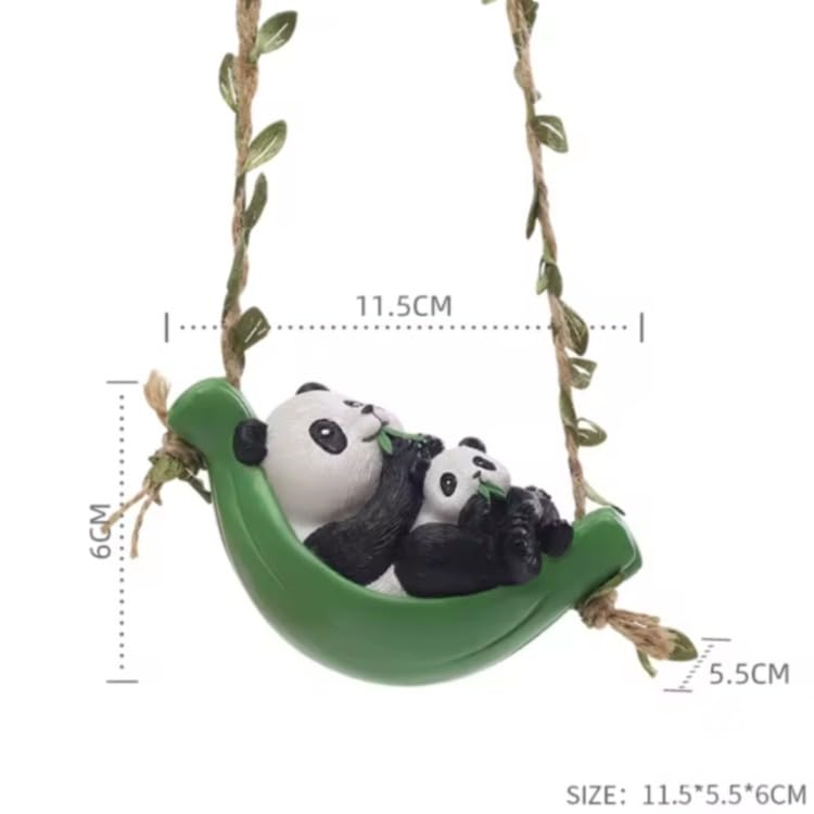 Cute Hanging Garden Ornaments – Whimsical Resin Panda & Owl Family Swing (Set of 2