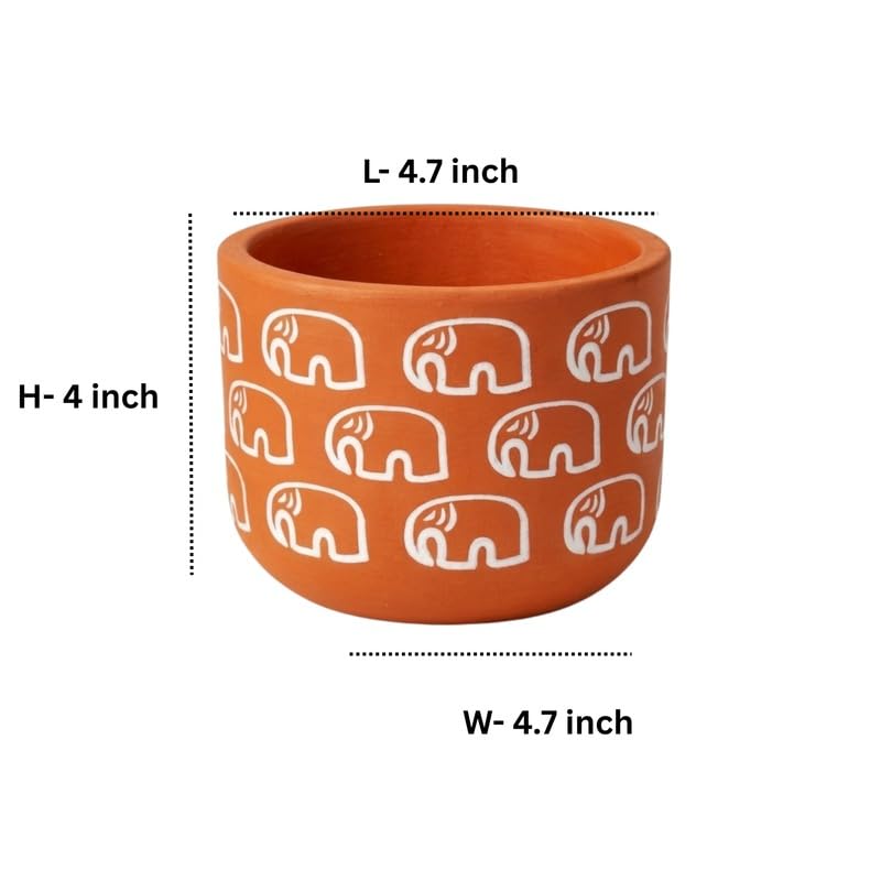 4-Inch Hand-Painted Terracotta Elephant Planter – Small  Round Clay Pot for Succulents and Cacti – Rustic Indoor Garden Decor