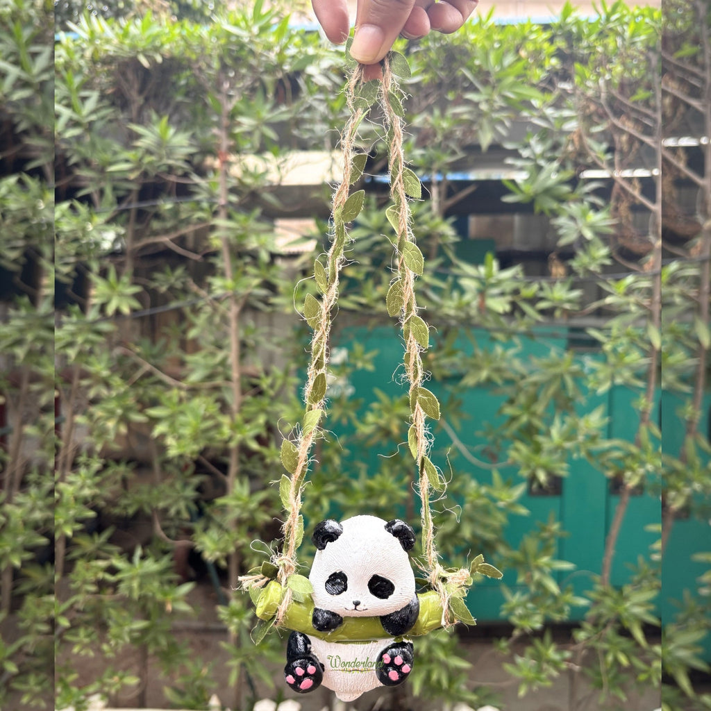 Hanging Garden Statue Set – Panda on Swing & Hanging Monkey Figurines