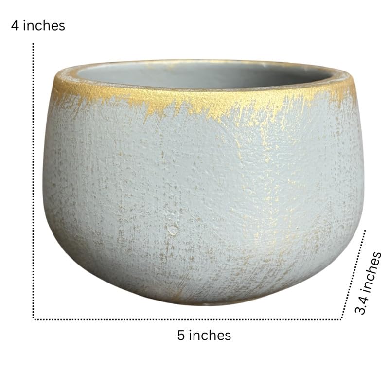 Terracotta Pot - Distressed Gold Rim - Modern Aesthetic Planter - For Indoor/Outdoor Decor, For Plants, Flowers, And Herbs (Grey)