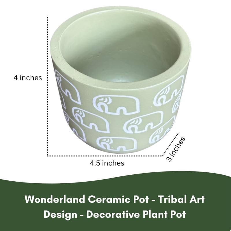 Terracotta Pot - Elephant Print - Cute Plant Pot - For Indoor/Outdoor Decor, For Plants, Flowers, And Herbs Green