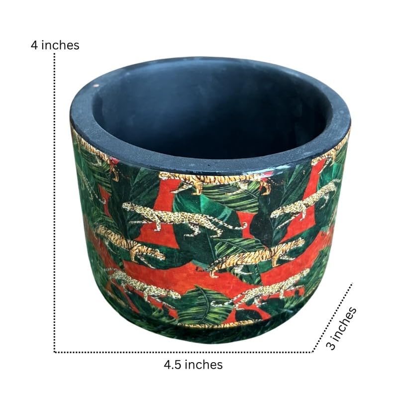 Terracotta Pot - Jungle Animal Print - Exotic Plant Pot - For Indoor/Outdoor Decor, For Plants, Flowers, And Herbs (Black/Red)