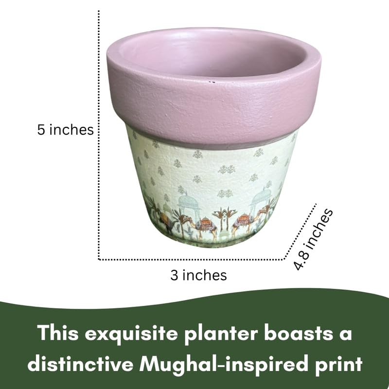 Terracotta Pot - Mughal Elephant Print - Aesthetic Plant Pots - For Indoor/Outdoor Decor, For Plants, Flowers, And Herbs (Brown)