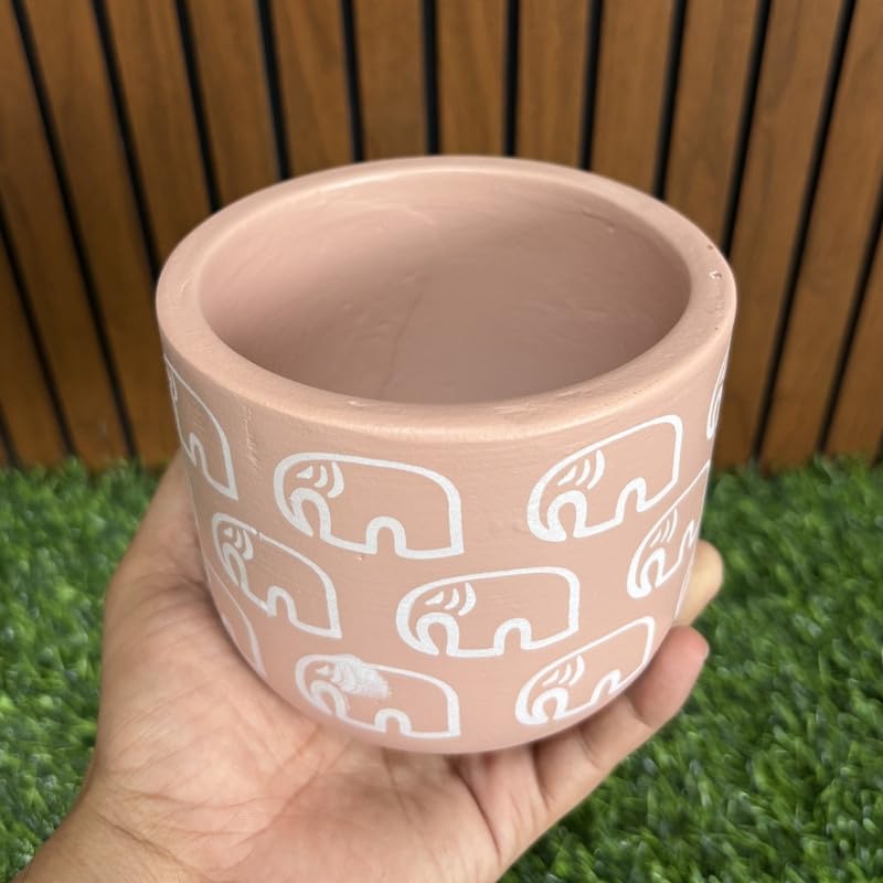 Terracotta Pot - Elephant Print - Cute Plant Pot - For Indoor/Outdoor Decor, For Plants, Flowers,