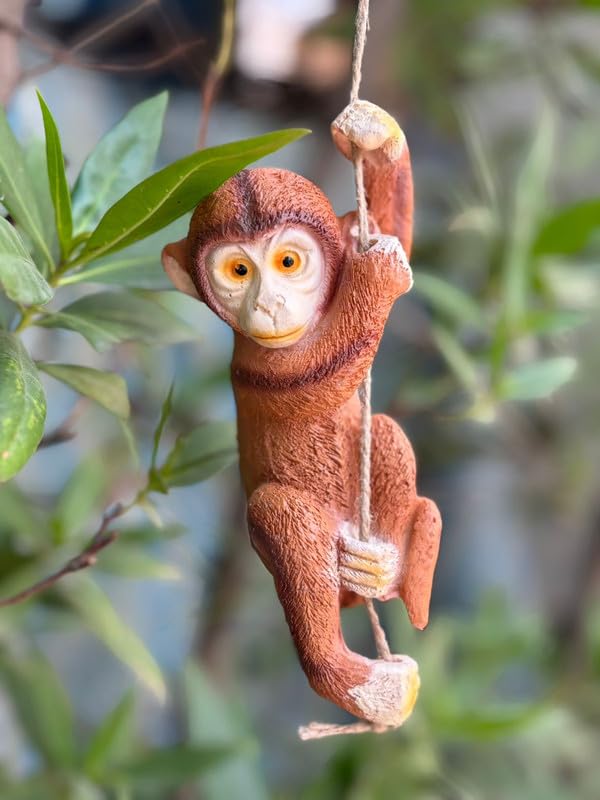 Adorable Hanging Monkey Garden Statue – Weather-Resistant Resin Figurine with Jute Rope