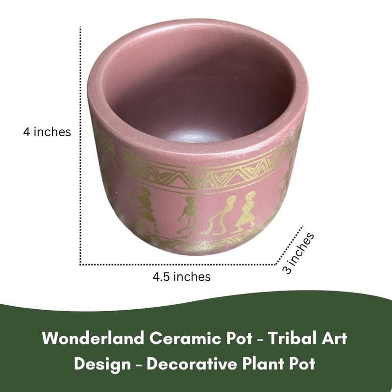 Terracotta Pot - Tribal Art Design - Decorative Plant Pot - For Indoor/Outdoor Decor, For Plants, Flowers, And Herbs Maroon