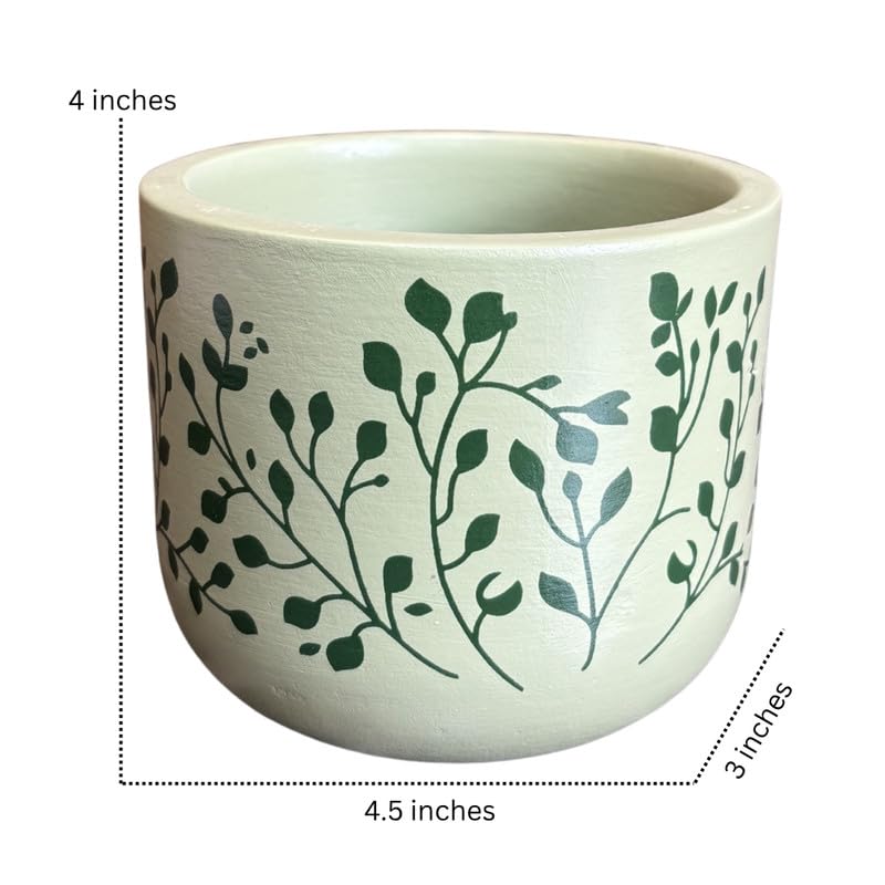 Terracotta Pot - Botanical Vine Print - Aesthetic Plant Pot - For Indoor/Outdoor Decor, For Plants, Flowers, And Herbs Green
