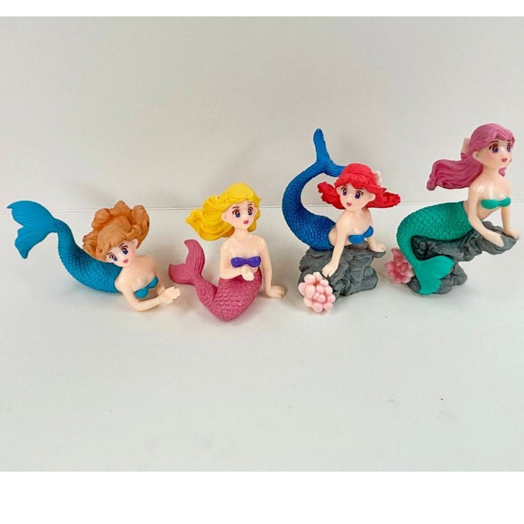 Wonderland 4-Pack Miniature Mermaid Figurines Set - Colorful Resin Decor for Fairy Garden, Dollhouse, and Terrariums