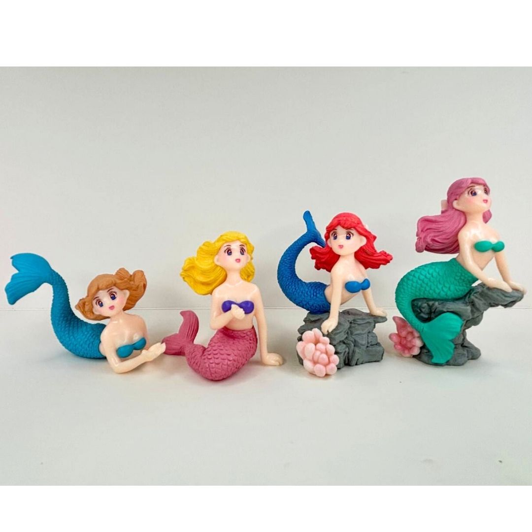 Wonderland 4-Pack Miniature Mermaid Figurines Set - Colorful Resin Decor for Fairy Garden, Dollhouse, and Terrariums
