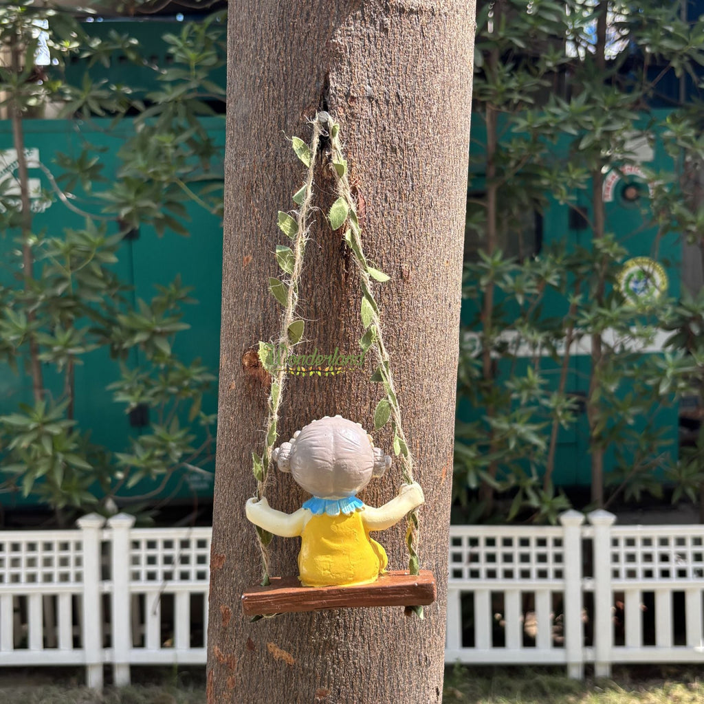 Whimsical Garden Fairy Girl on Swing (yellow)