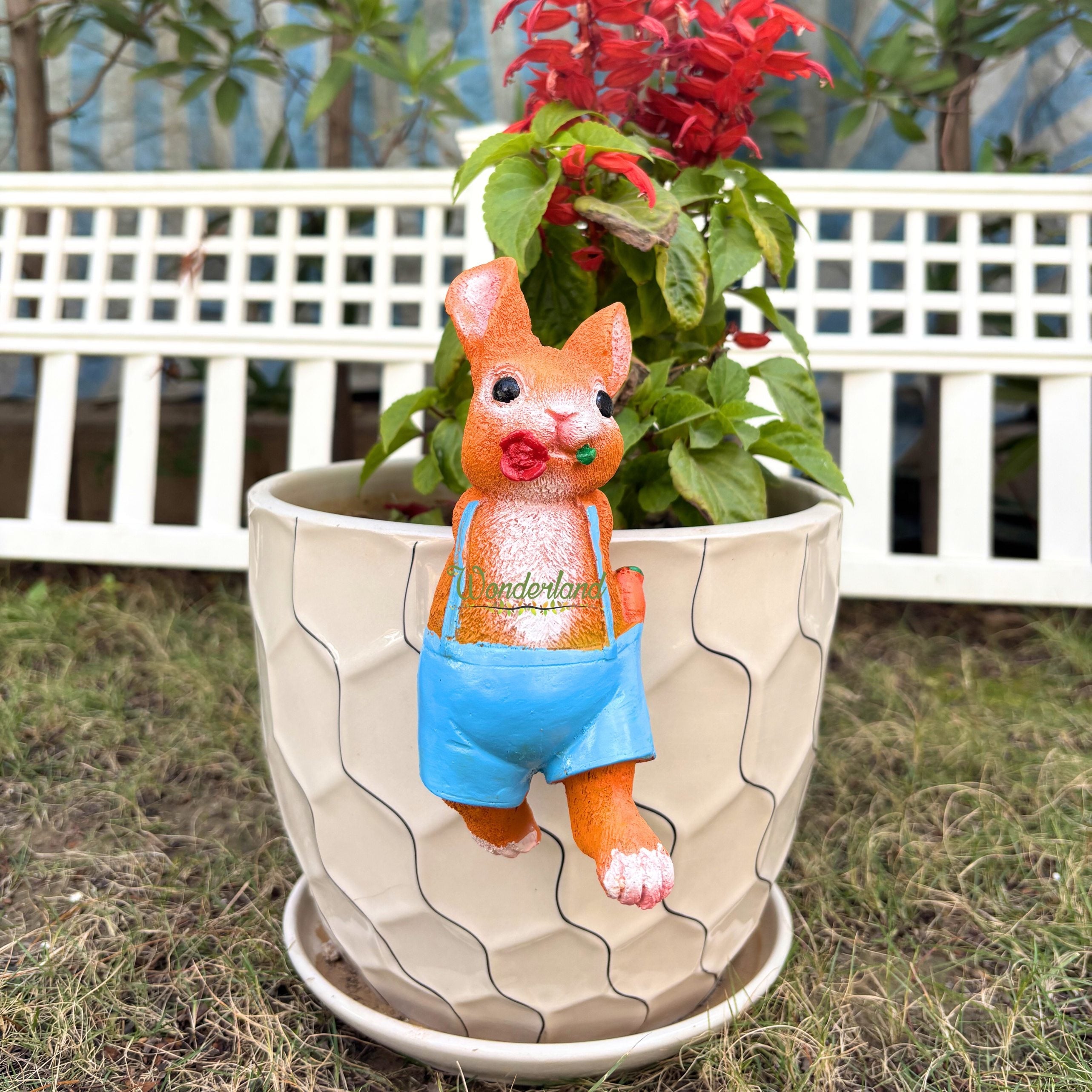 Climbing Bunny Garden Pot Hangers - Set of 2 Resin Rabbit Ornaments