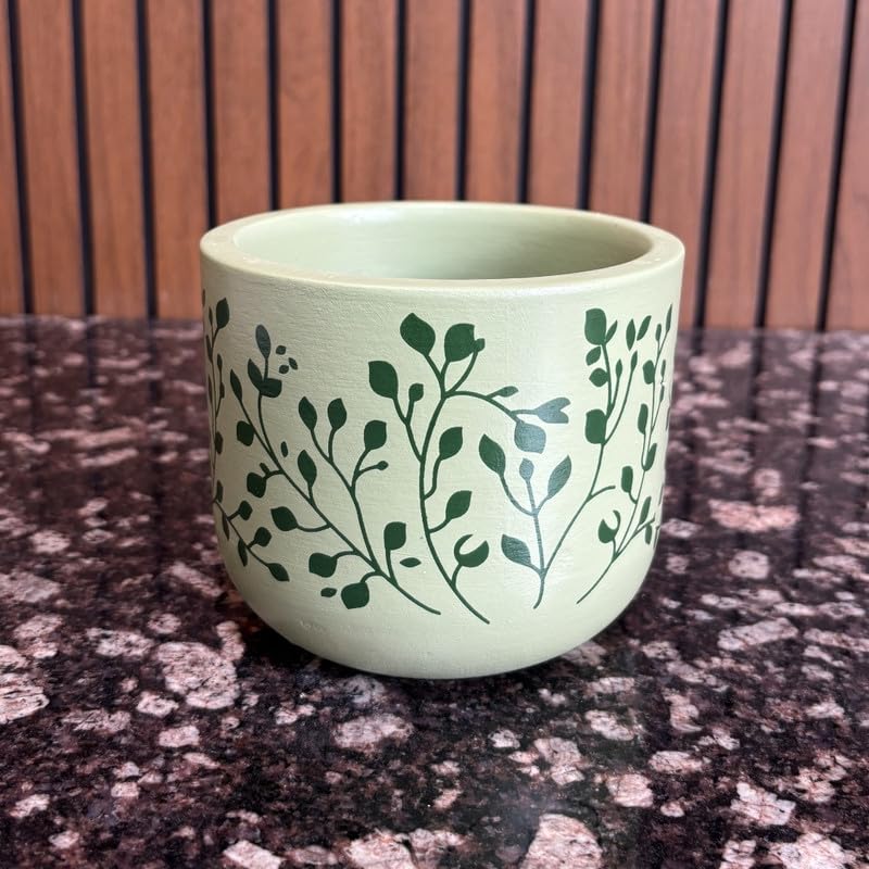 Terracotta Pot - Botanical Vine Print - Aesthetic Plant Pot - For Indoor/Outdoor Decor, For Plants, Flowers, And Herbs White