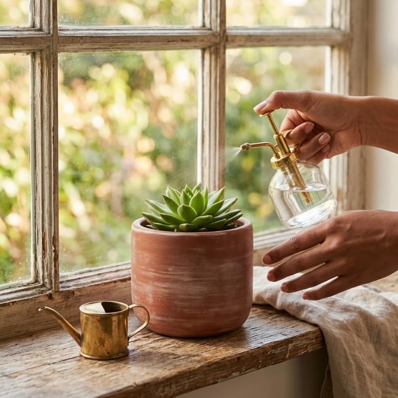 4 Inch Handcrafted Rustic Terracotta Planter - Aged Whitewash Cylinder Pot for Succulents, Herbs, and Indoor Plants