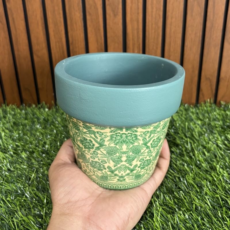 Terracotta Pot - Aestheitc Plant Pots Elegant Designs - Flower Print - For Indoor/Outdoor Decor, For Plants, Flowers, And Herbs