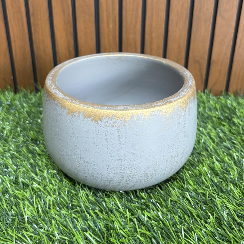 Terracotta Pot - Distressed Gold Rim - Modern Aesthetic Planter - For Indoor/Outdoor Decor, For Plants, Flowers, And Herbs (Grey)