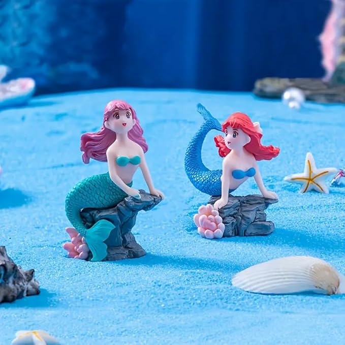 Wonderland 4-Pack Miniature Mermaid Figurines Set - Colorful Resin Decor for Fairy Garden, Dollhouse, and Terrariums