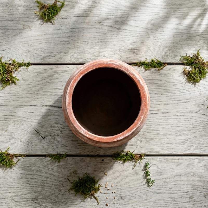 4 Inch Handcrafted Rustic Terracotta Planter - Aged Whitewash Cylinder Pot for Succulents, Herbs, and Indoor Plants