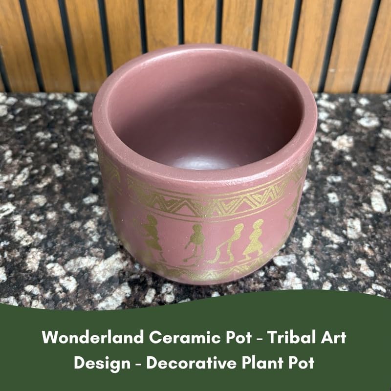 Terracotta Pot - Tribal Art Design - Decorative Plant Pot - For Indoor/Outdoor Decor, For Plants, Flowers, And Herbs Maroon