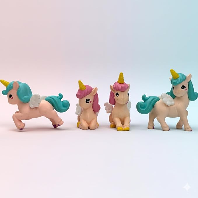 Wonderland Set of 4 Winged Unicorns for Fairy Garden Accessory|  Doll House Accessories, and DIY Crafts, Desk| Display Figures