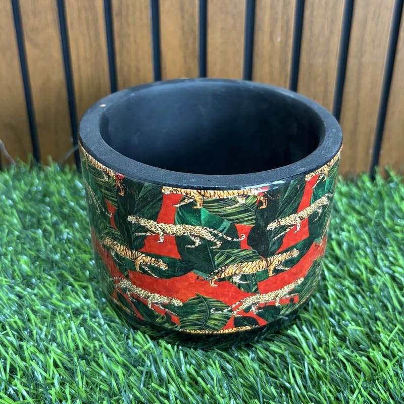 Terracotta Pot - Jungle Animal Print - Exotic Plant Pot - For Indoor/Outdoor Decor, For Plants, Flowers, And Herbs (Black/Red)