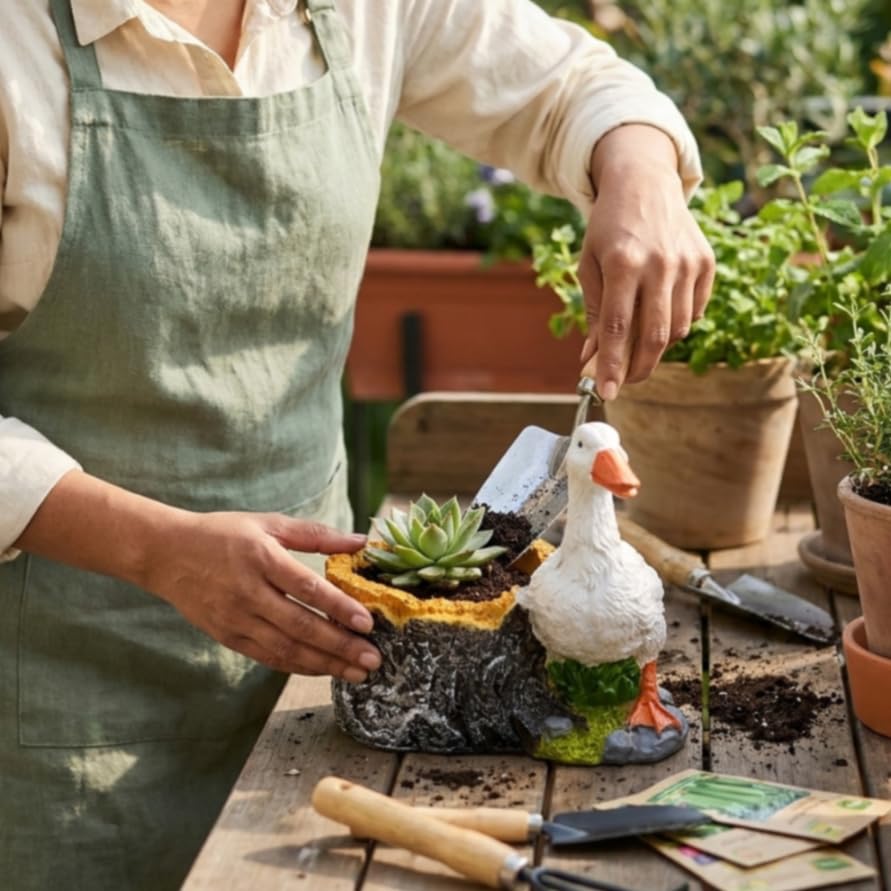 Pair of Duck Garden Planters – Set of 2 Resin  Flower Pots