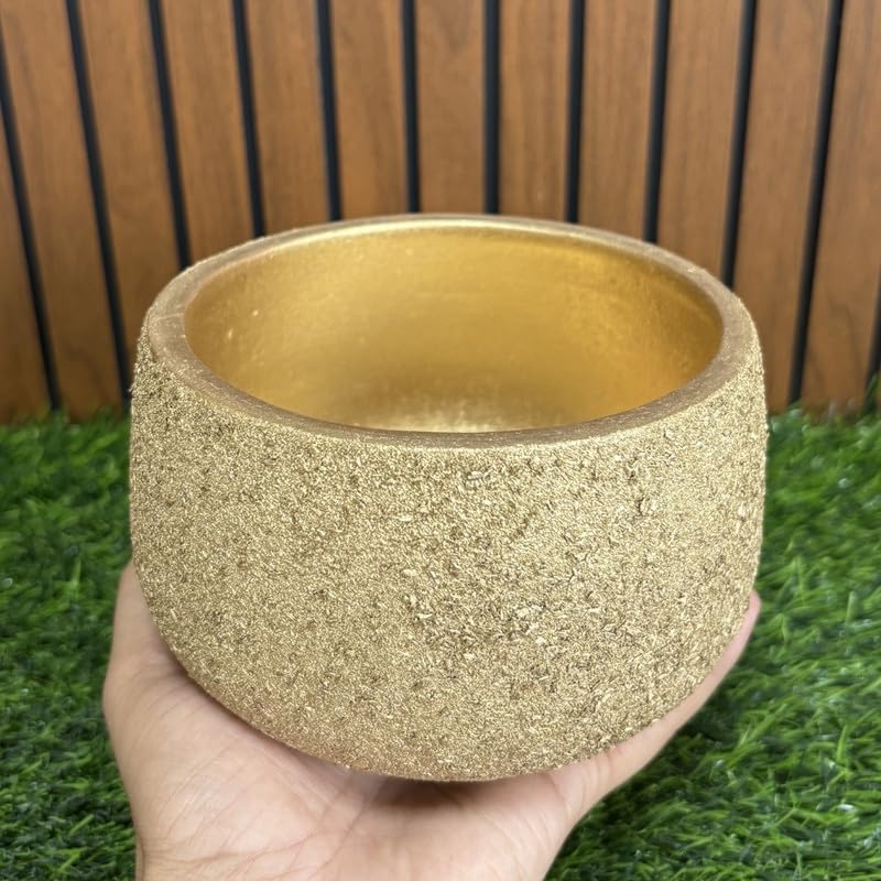 Terracotta Pot - Textured Gold Bowl - Modern Aesthetic Planter - For Indoor/Outdoor Decor, For Plants, Flowers, And Herbs (Gold)