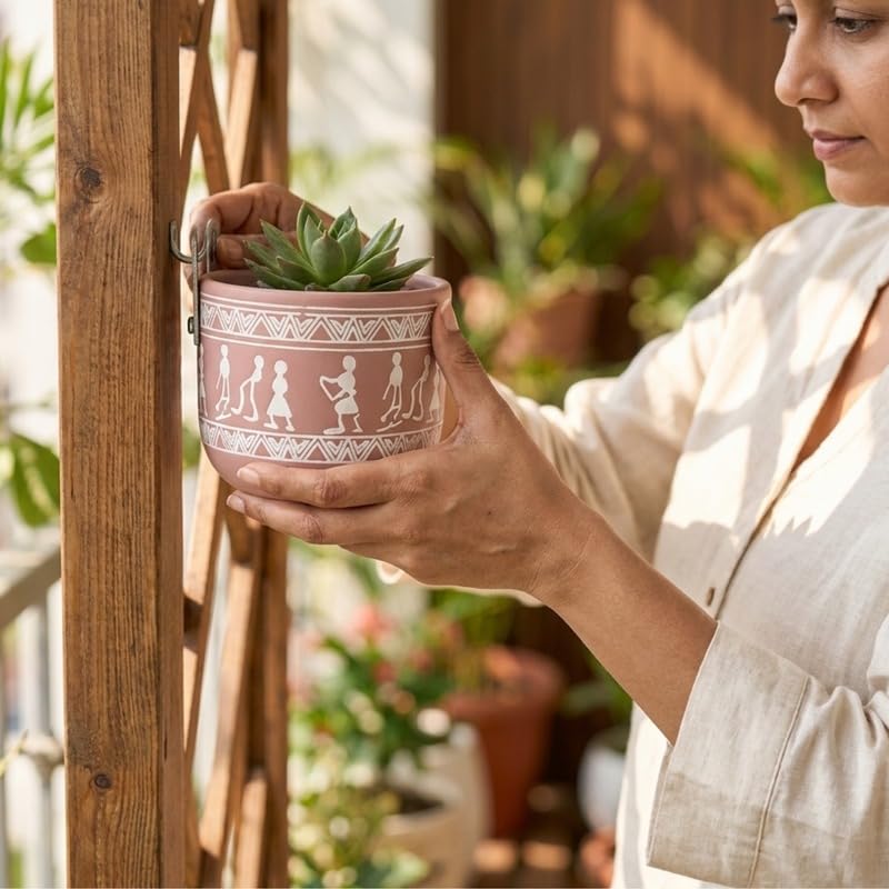Red Terra Cotta Folk Art Wall Planter-Cute Plant Pot - For Indoor/Outdoor Decor, For Plants, Flowers, And Herbs( Plant not included)