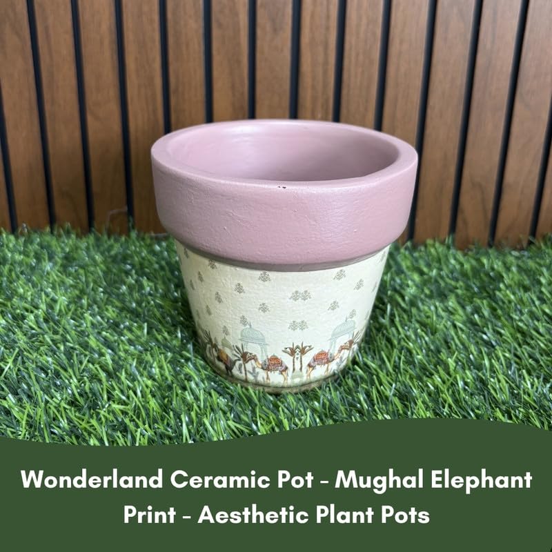 Terracotta Pot - Mughal Elephant Print - Aesthetic Plant Pots - For Indoor/Outdoor Decor, For Plants, Flowers, And Herbs (Brown)