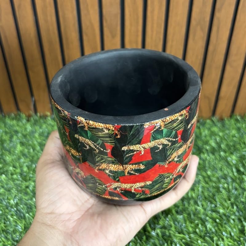 Terracotta Pot - Jungle Animal Print - Exotic Plant Pot - For Indoor/Outdoor Decor, For Plants, Flowers, And Herbs (Black/Red)
