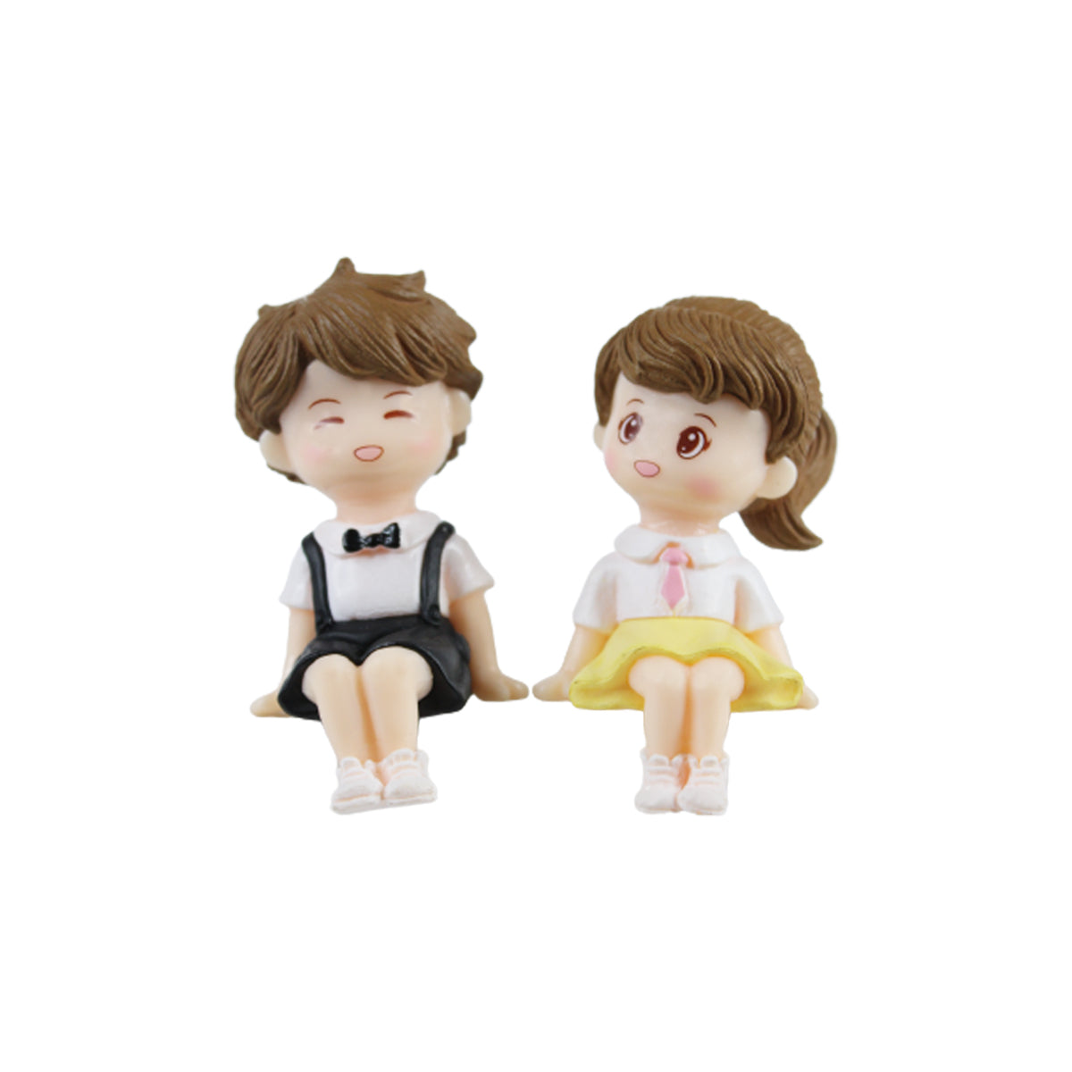 Miniature Toys : Sitting School Kids Couple (Black & Yellow)