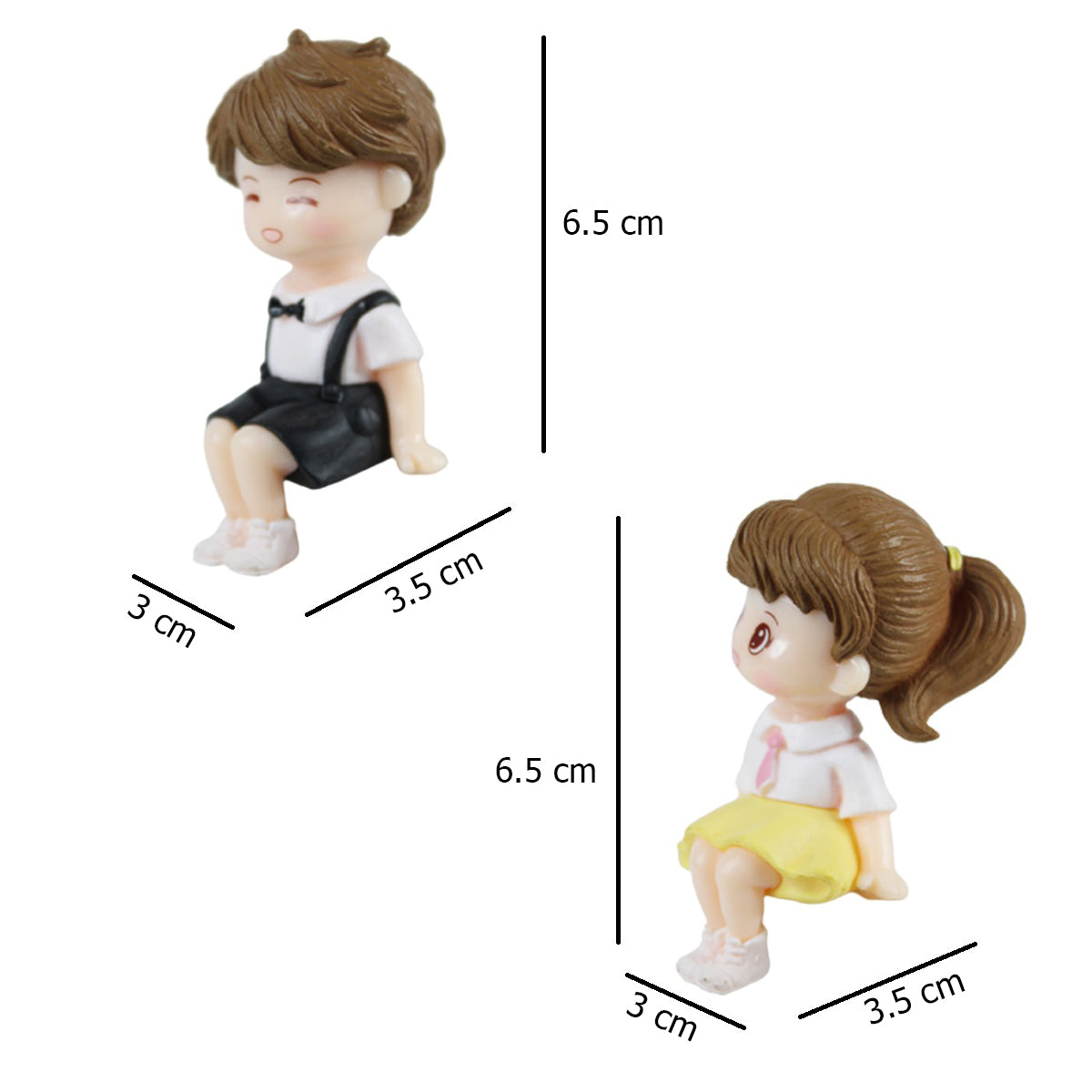Miniature Toys : Sitting School Kids Couple (Black & Yellow)