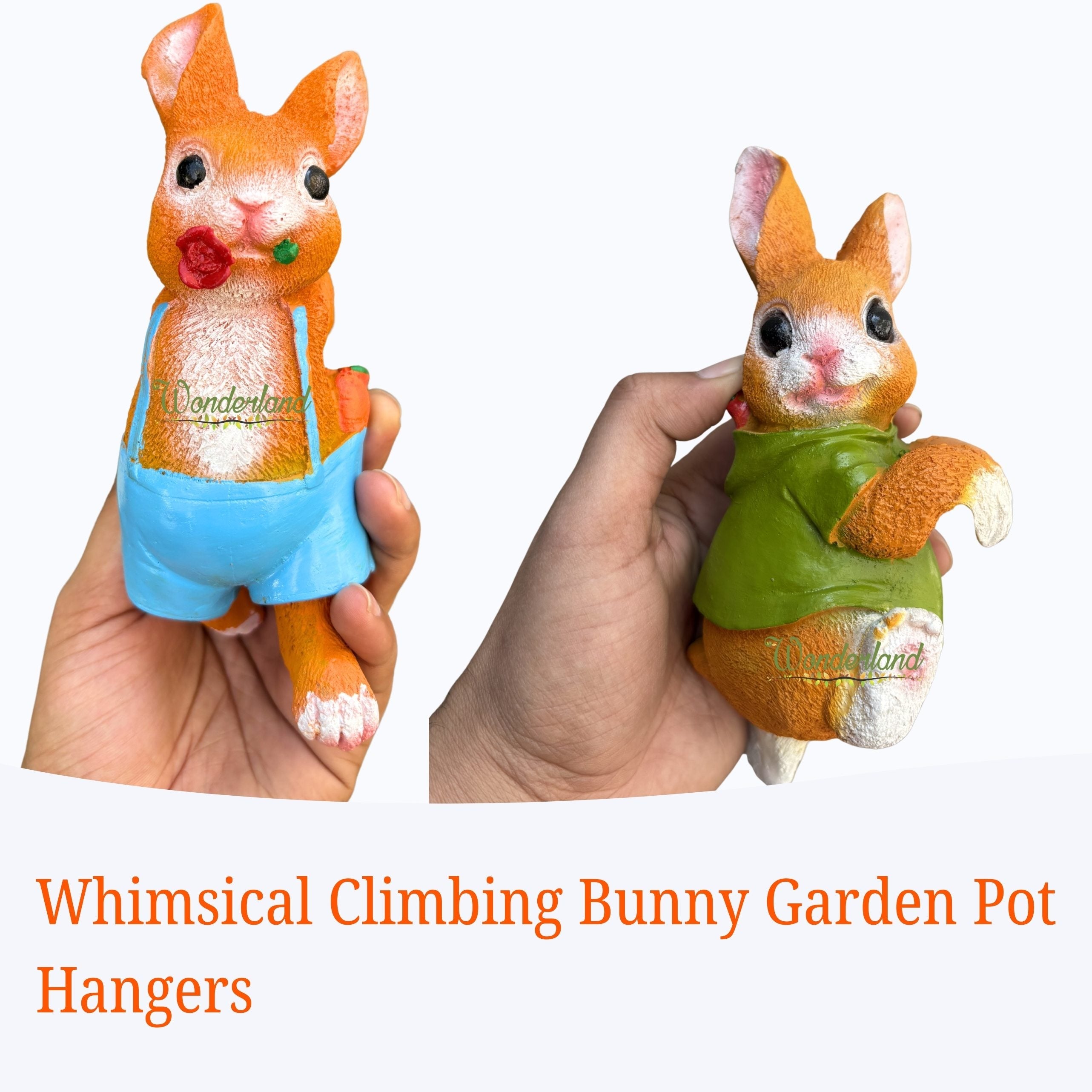 Climbing Bunny Garden Pot Hangers - Set of 2 Resin Rabbit Ornaments