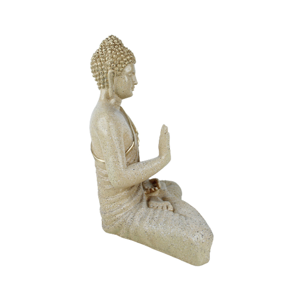 14 inches Buddha Statue for Home Decoration (Marble Beige)