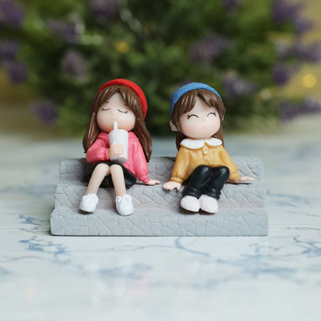 Wonderland Two Sister on Stairs|Miniature Figurine| Shelf Décor | Resin Home décor | Gift Items
