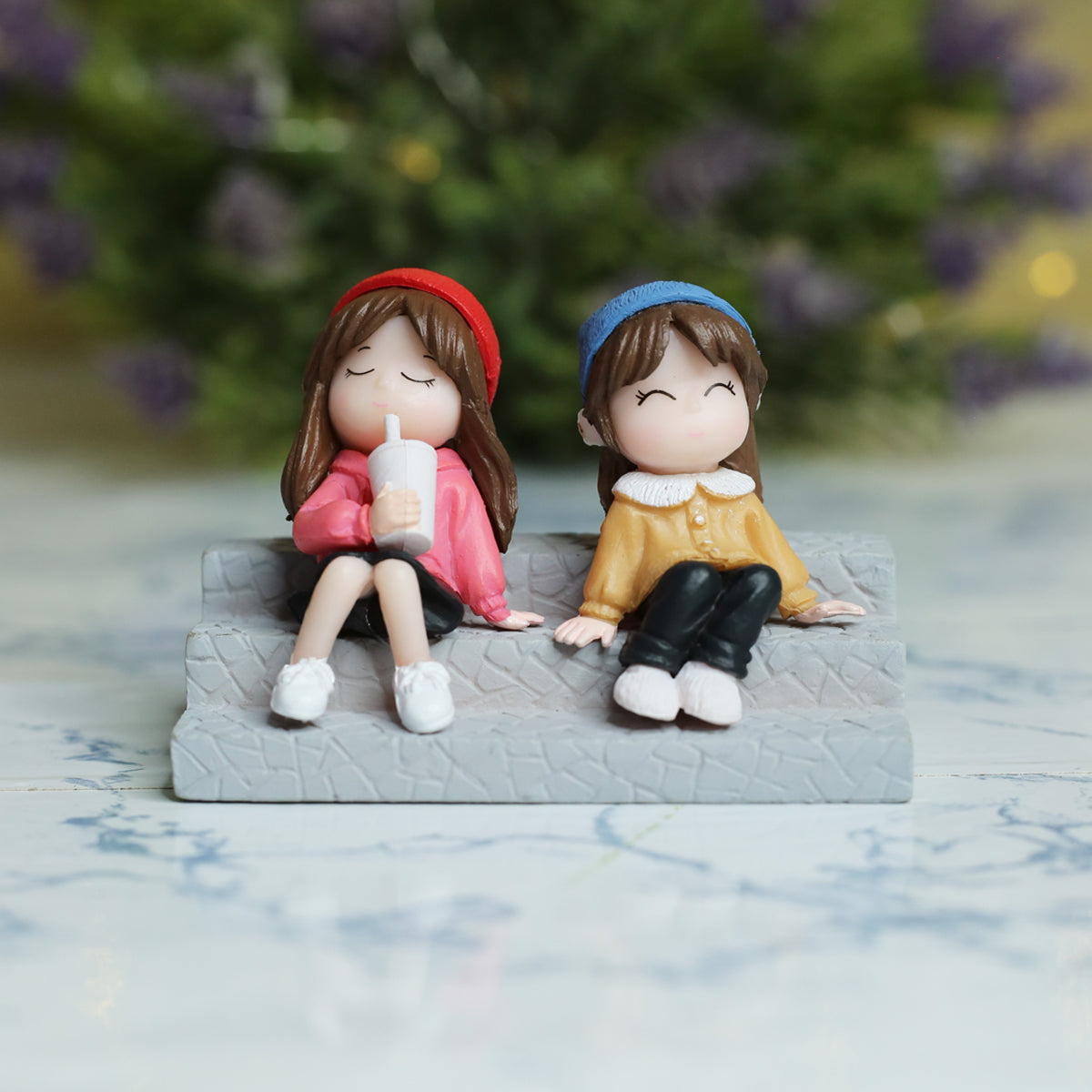 Wonderland Two Sister on Stairs|Miniature Figurine| Shelf Décor | Resin Home décor | Gift Items