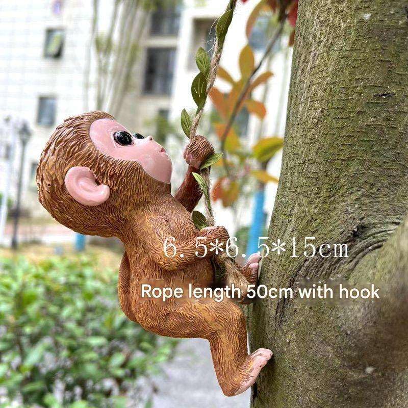 Cute Hanging Garden Ornaments - Climbing Monkey & FoxTree Hugger (Set of 2)