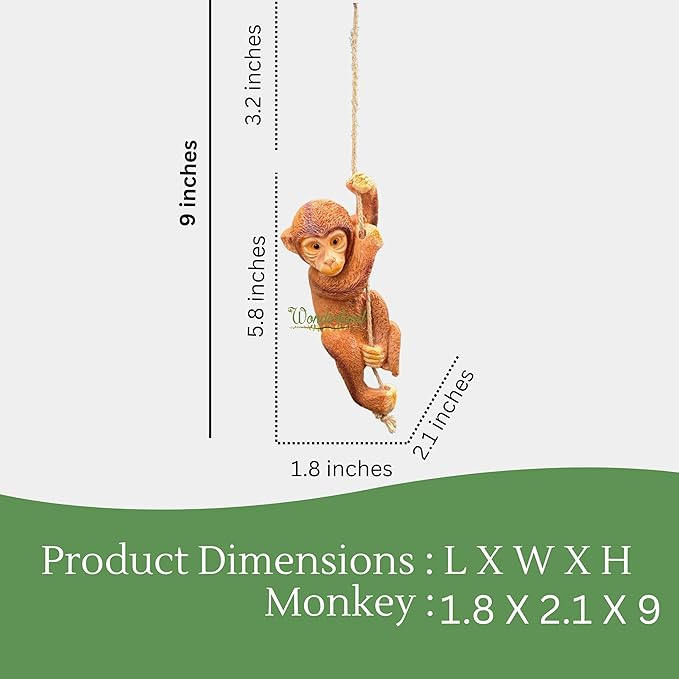 Set of 2 Light Brown Realistic Hanging Monkey Sculpture