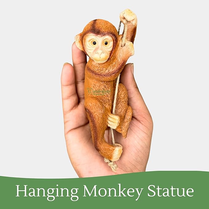 Adorable Hanging Monkey Garden Statue – Weather-Resistant Resin Figurine with Jute Rope
