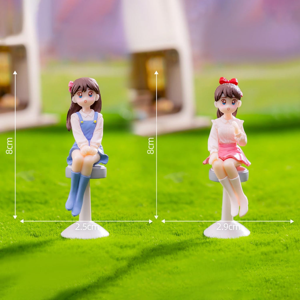 (set of 4) Adorable Sitting Girls Miniature| Girls Figurine for Home, Car and Office Decor| Bonsai Tray Garden -1.1x0.5x3.14 inch
