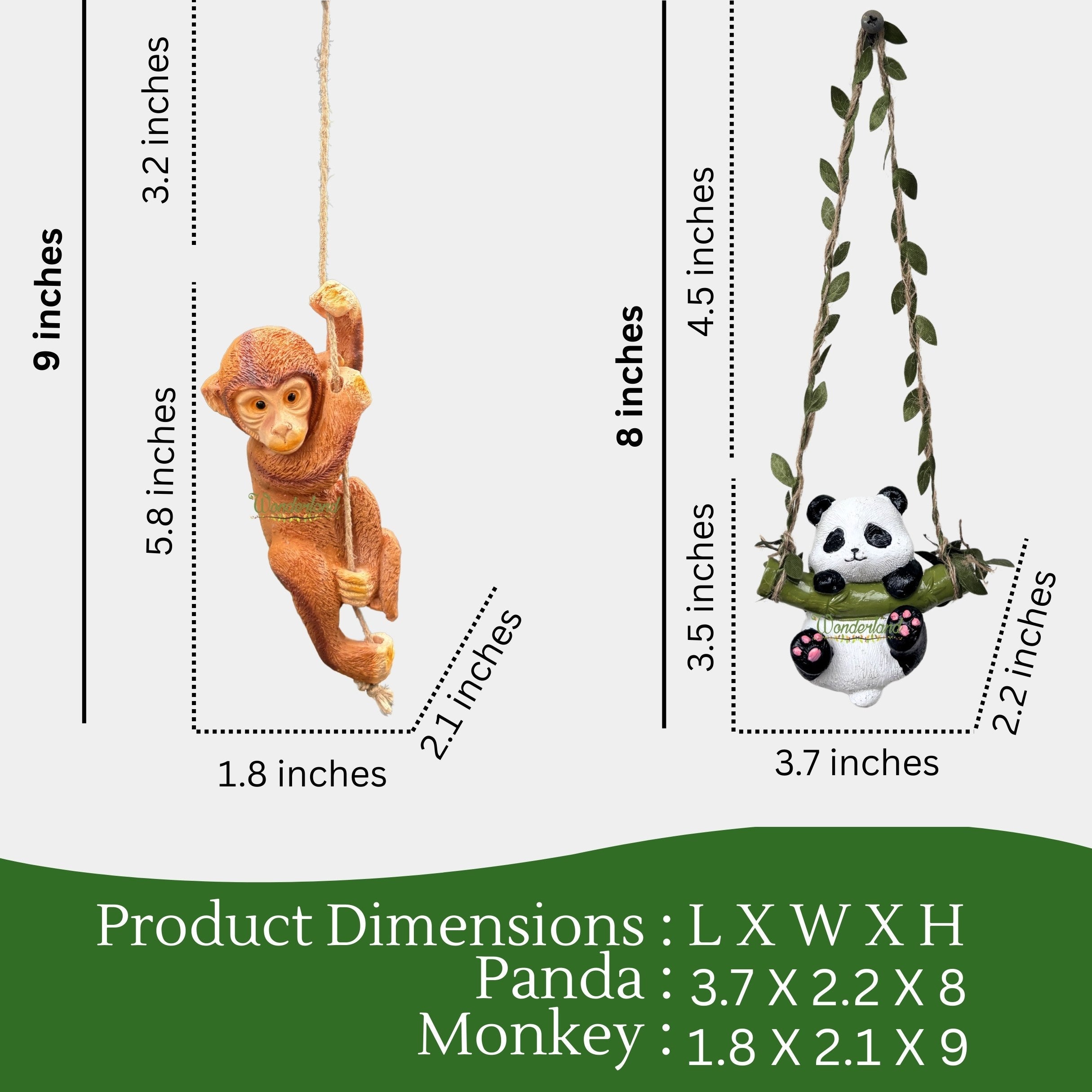 Hanging Garden Statue Set – Panda on Swing & Hanging Monkey Figurines
