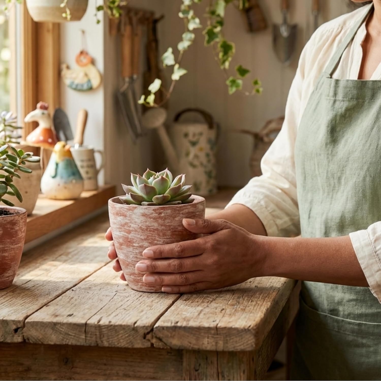 Hand-Finished Distressed Terracotta Planter – 5-Inch Rustic Weathered Clay Pot for Succulents, Herbs, and Indoor Plants