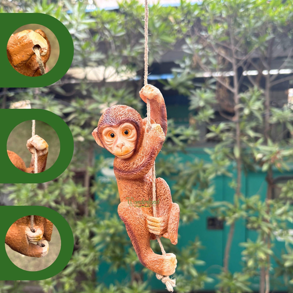 Adorable Hanging Monkey Garden Statue – Weather-Resistant Resin Figurine with Jute Rope